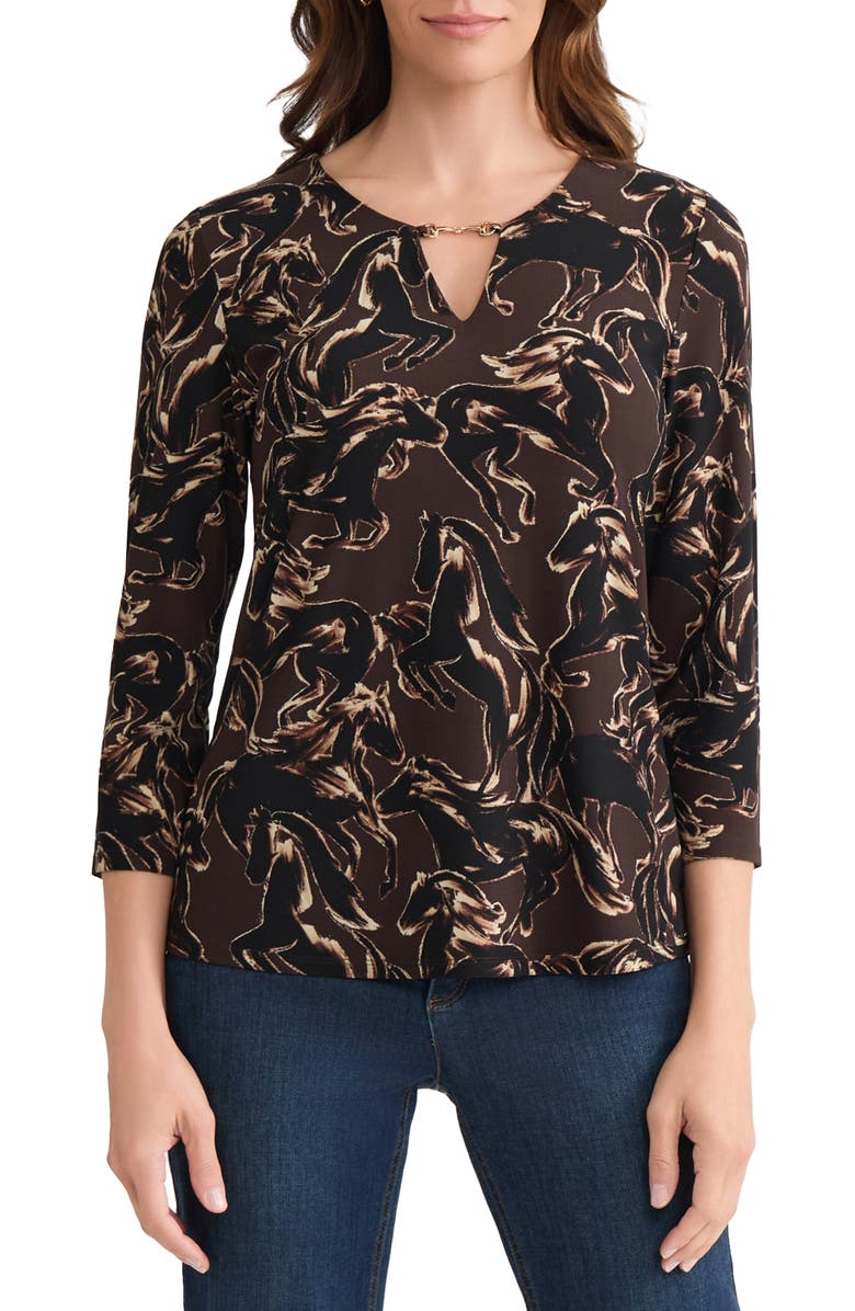 Jones New York Floral V-Neck Jersey Top, Main, color, 