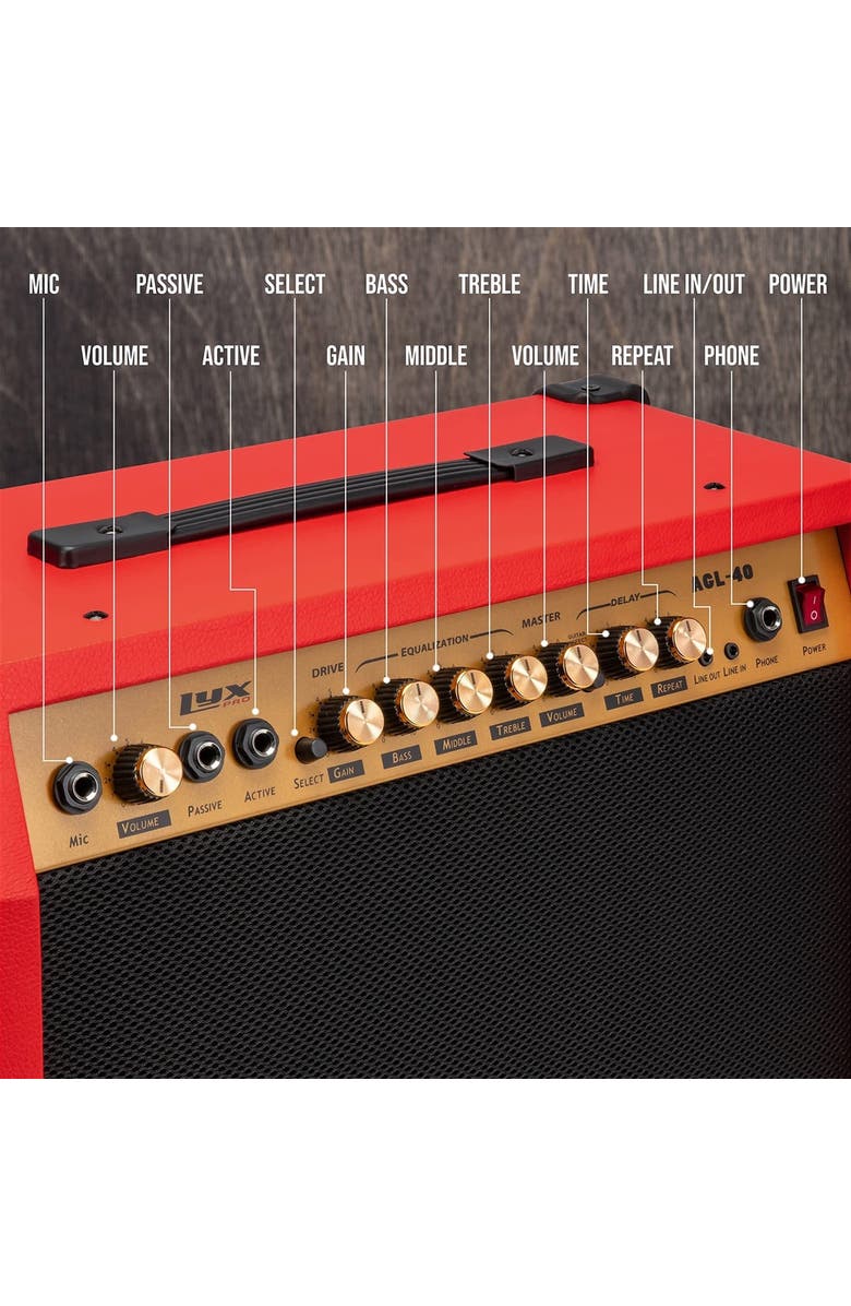 Lyxpro 40 Watt Electric Guitar Amplifier with 8, 4-Ohm Speaker, Microphone Inputs & More, Alternate, color, Red