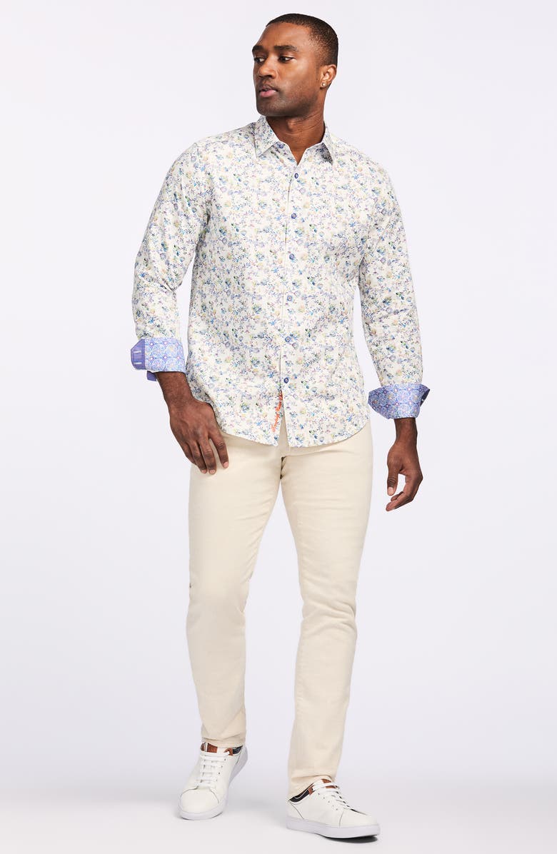 Robert Graham Floral Print Cotton Button-Up Shirt, Alternate, color, White Multi