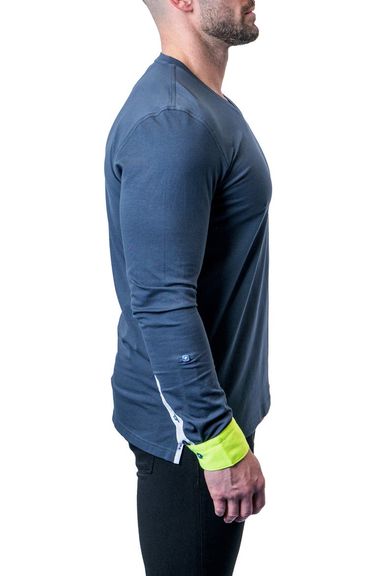 Edison Neoncuff Blue V-Neck Long Sleeve T-Shirt, Alternate, color, BLUE