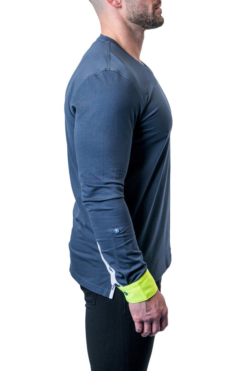 Maceoo Edison Neoncuff Blue V-Neck Long Sleeve T-Shirt, Alternate, color, Blue