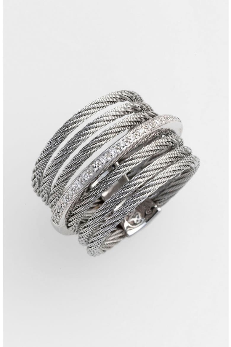 7-Row Cable & Diamond Ring, Main, color, GREY