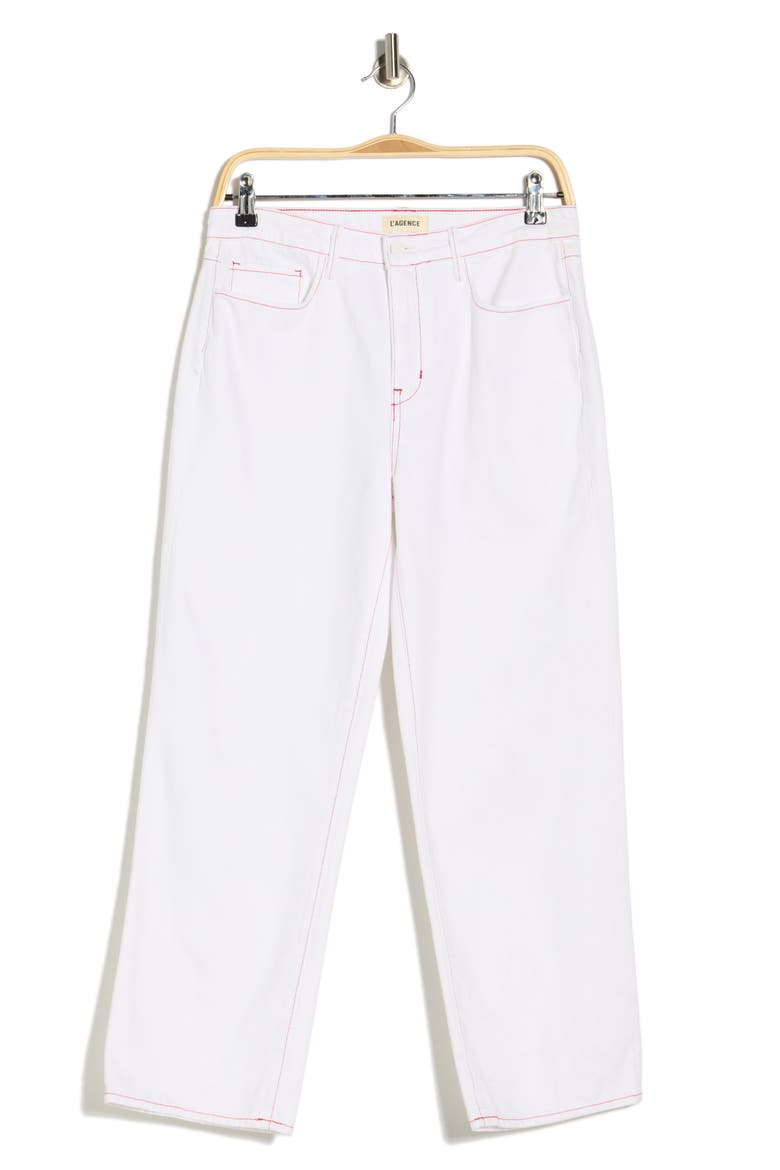 June High Waist Crop Stovepipe Jeans, Alternate, color, BLANC/SCARLET RED CONT