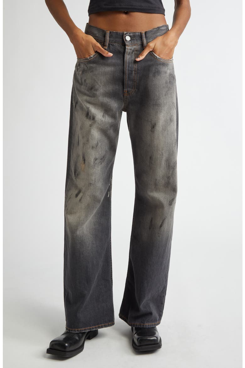 2021 Black Trafa Paint Splatter Loose Fit Wide Leg Jeans, Main, color, BLACK