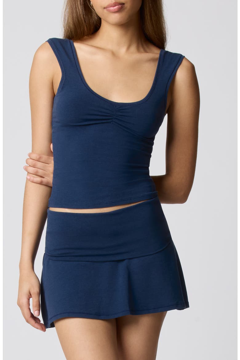 Ruched Bust Cotton Blend Tank, Main, color, NAVY