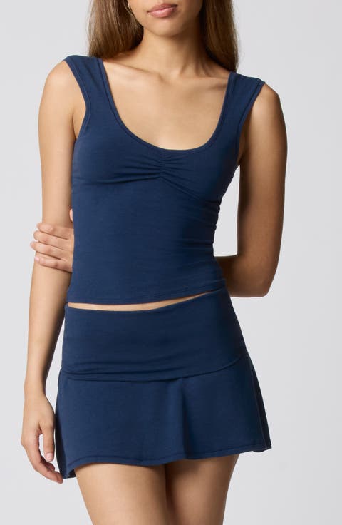 Ruched Bust Cotton Blend Tank