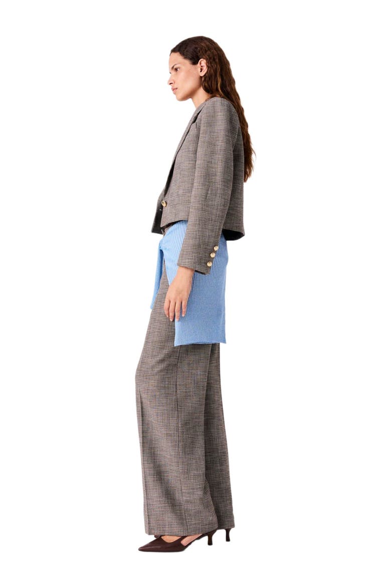 Short Checked Suit Jacket, Alternate, color, Brown