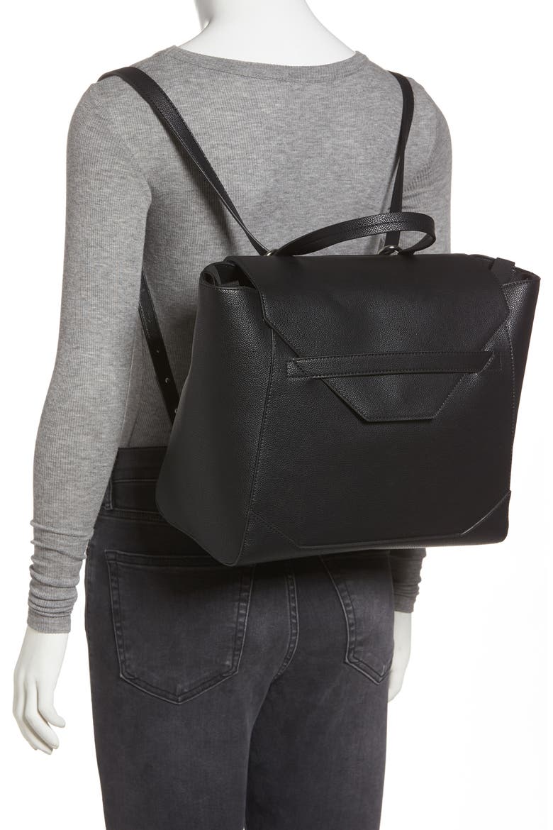 Convertible Faux Leather Diaper Tote, Alternate, color, BLACK