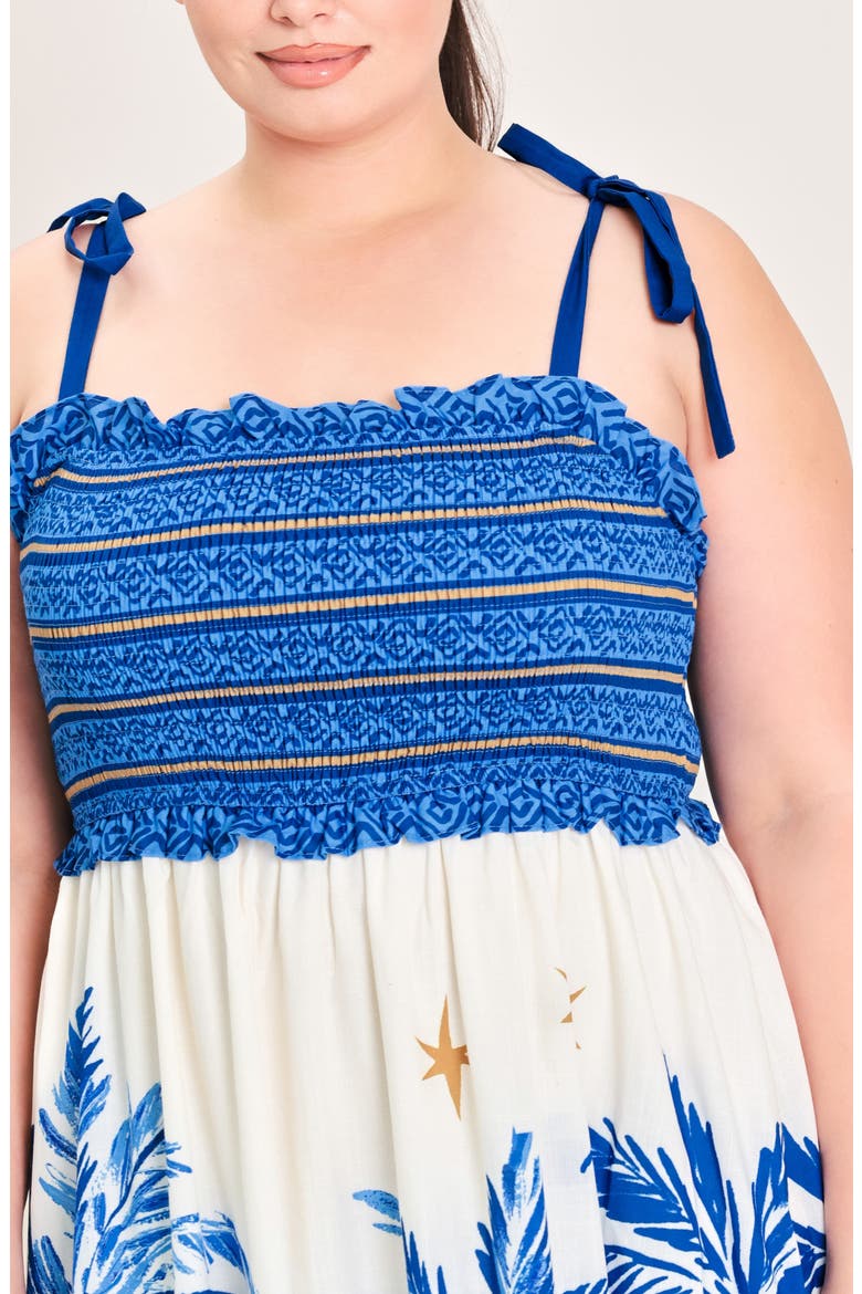 Smocked Tie Shoulder Maxi Dress, Alternate, color, BLUE