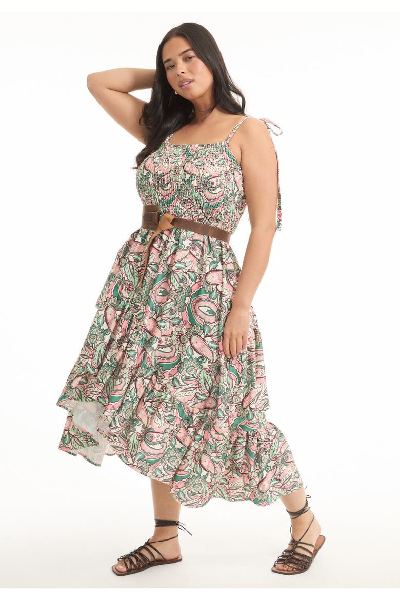 Tiered Smocked Midi Dress, Alternate, color, PAISLEY PINK