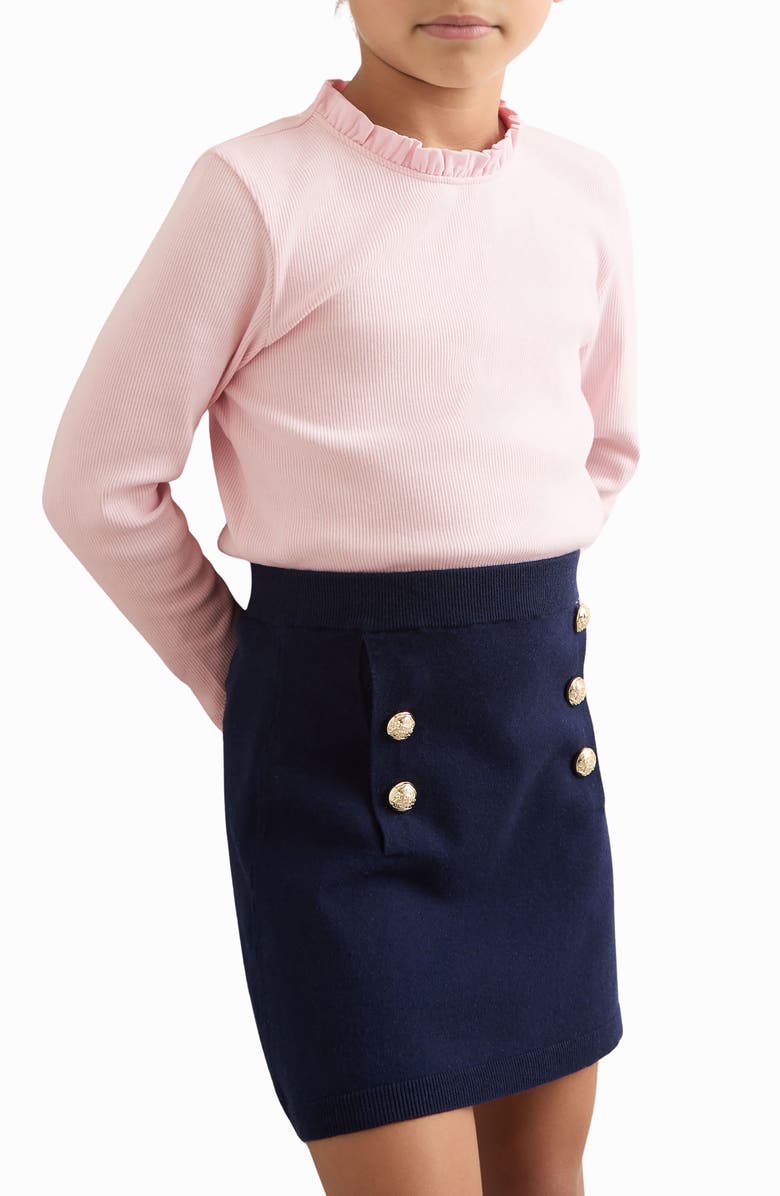 Reiss Kids' Flora Ruffle Neck Long Sleeve Rib T-Shirt, Alternate, color, Pink