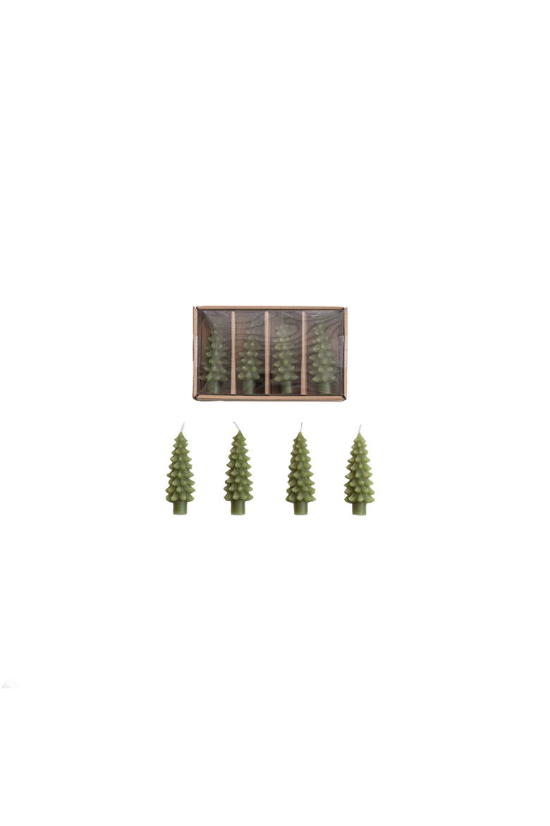 4-Piece Unscented Bottle Taper Candles in Box with Design, Green, Main, color, Green