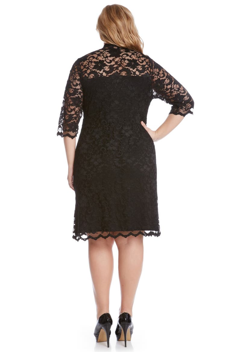 Scalloped Stretch Lace Dress, Alternate, color, BLACK