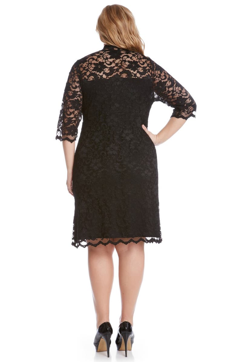 Karen Kane Scalloped Stretch Lace Dress, Alternate, color, Black