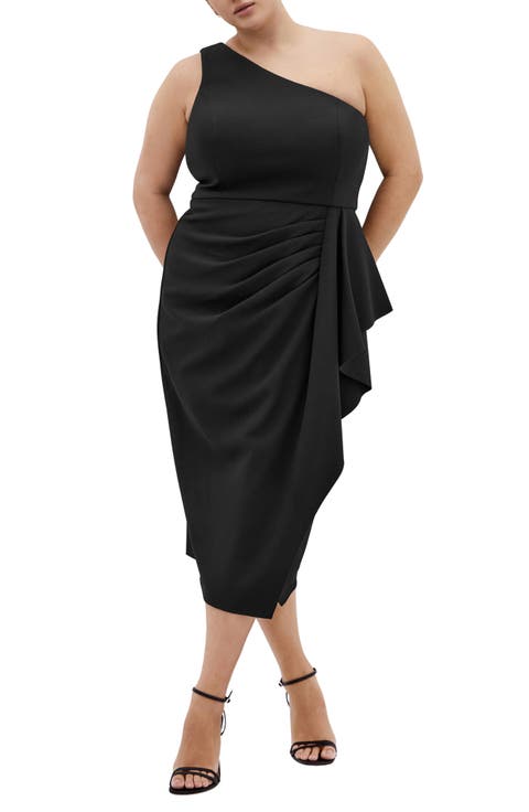 Priyanka Ruffle One-Shoulder Midi Dress (Plus)