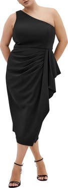 City Chic Priyanka Ruffle One-Shoulder Midi Dress