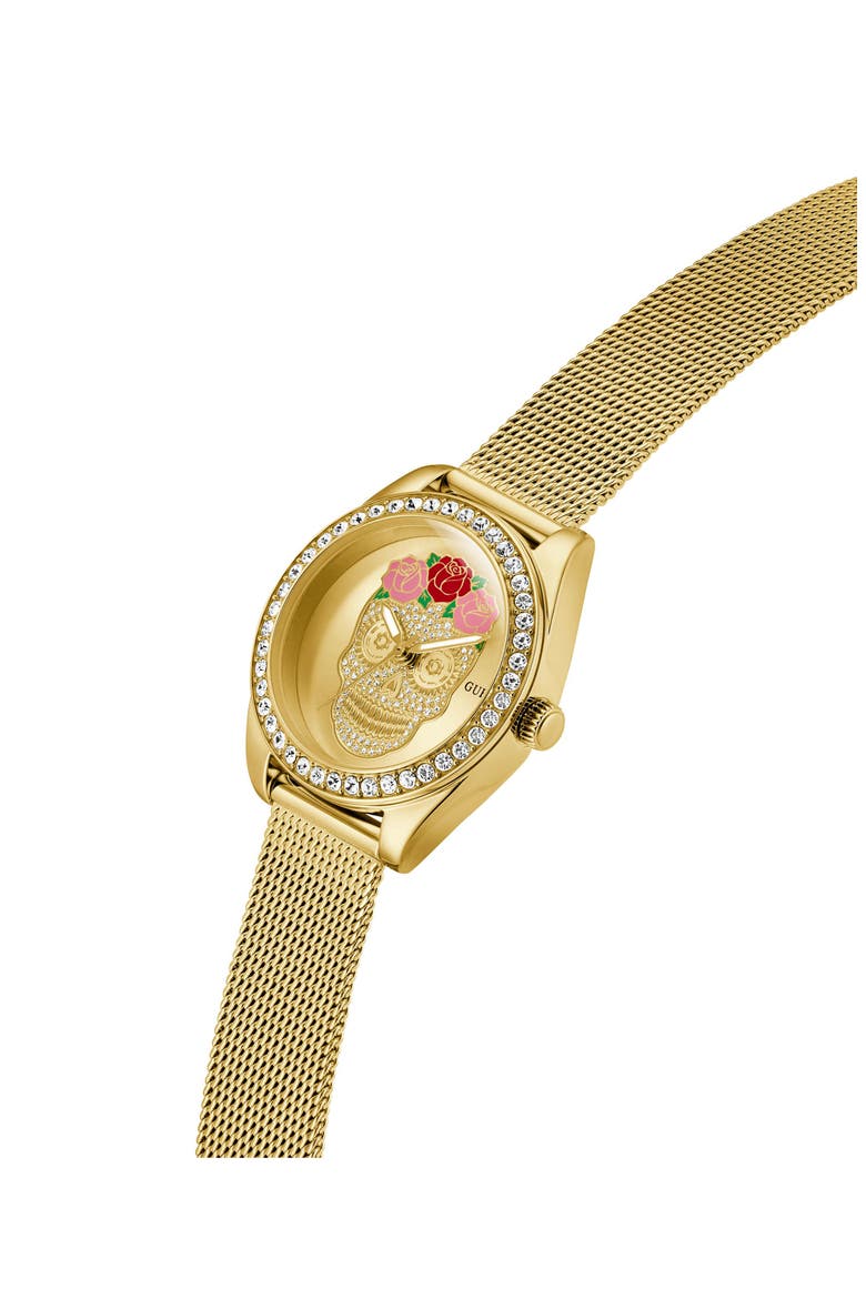 Day of the Dead Goldtone Mesh Strap Watch, 30mm, Alternate, color, GOLD TONE
