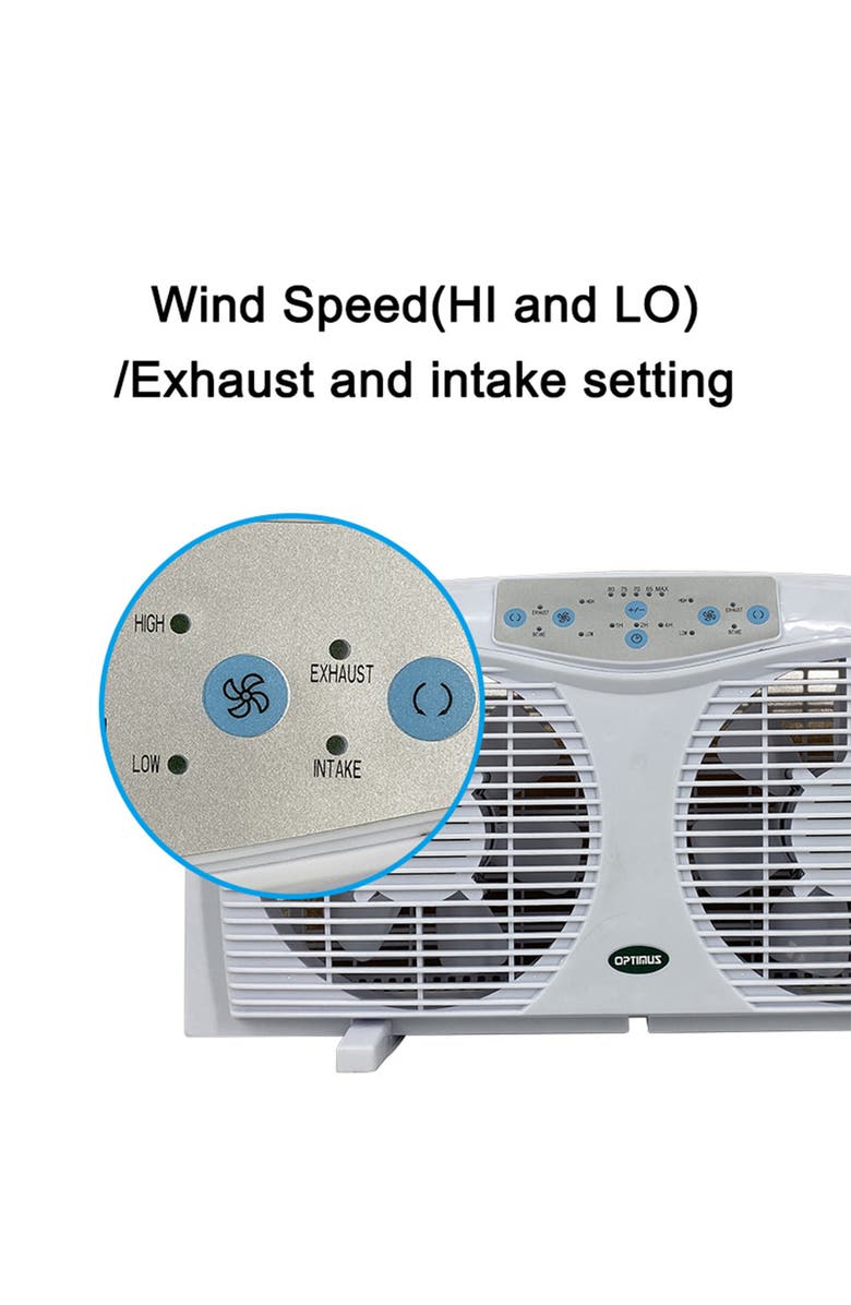 Optimus 8 in. Electric Reversible Twin Window Fan with Thermostat & LED, Alternate, color, White