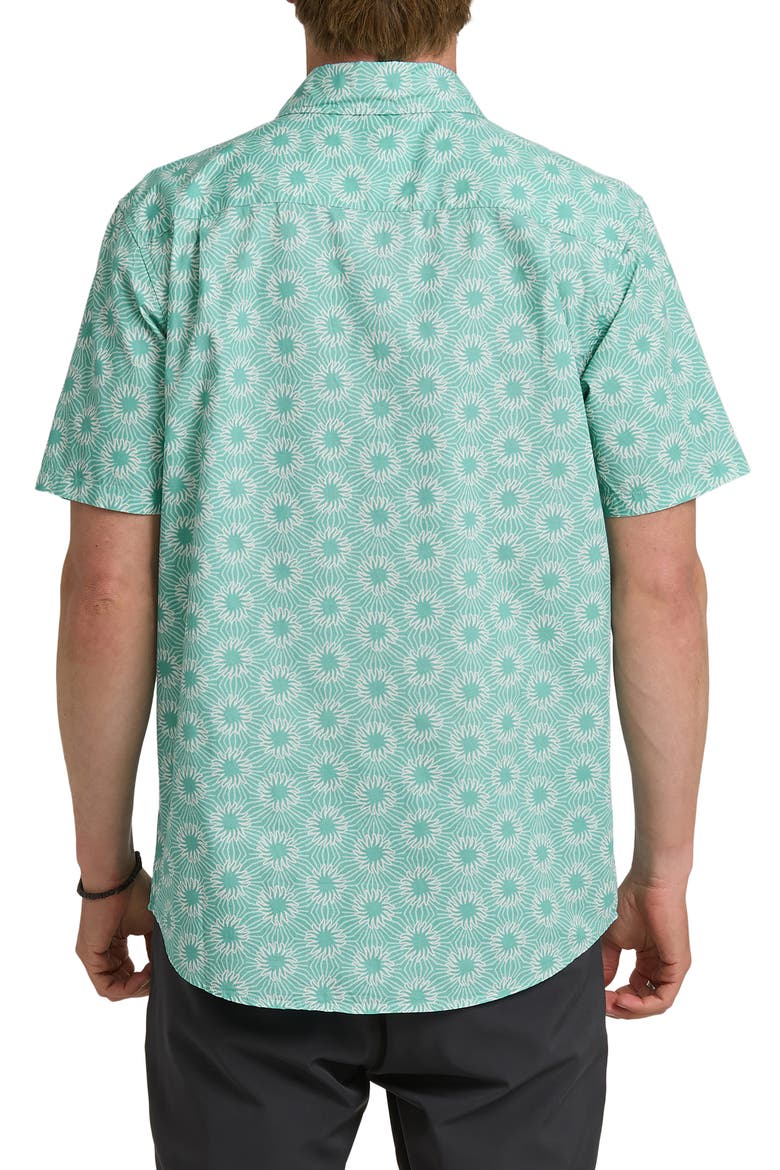 Ocean Mayhem Classic Sun Print Short Sleeve Cotton Button-Up Shirt, Alternate, color, AQUA