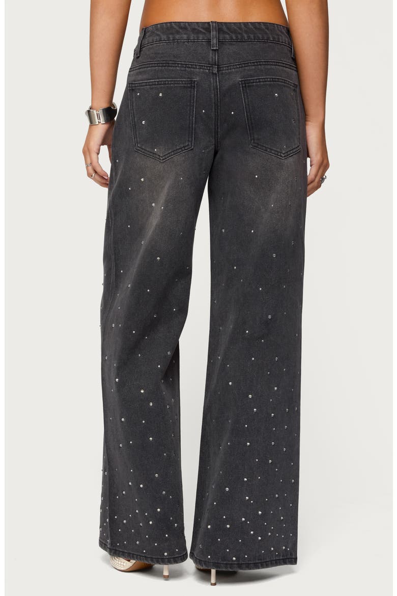 Embellished Low Rise Wide Leg Jeans, Alternate, color, BLACK-WASHED