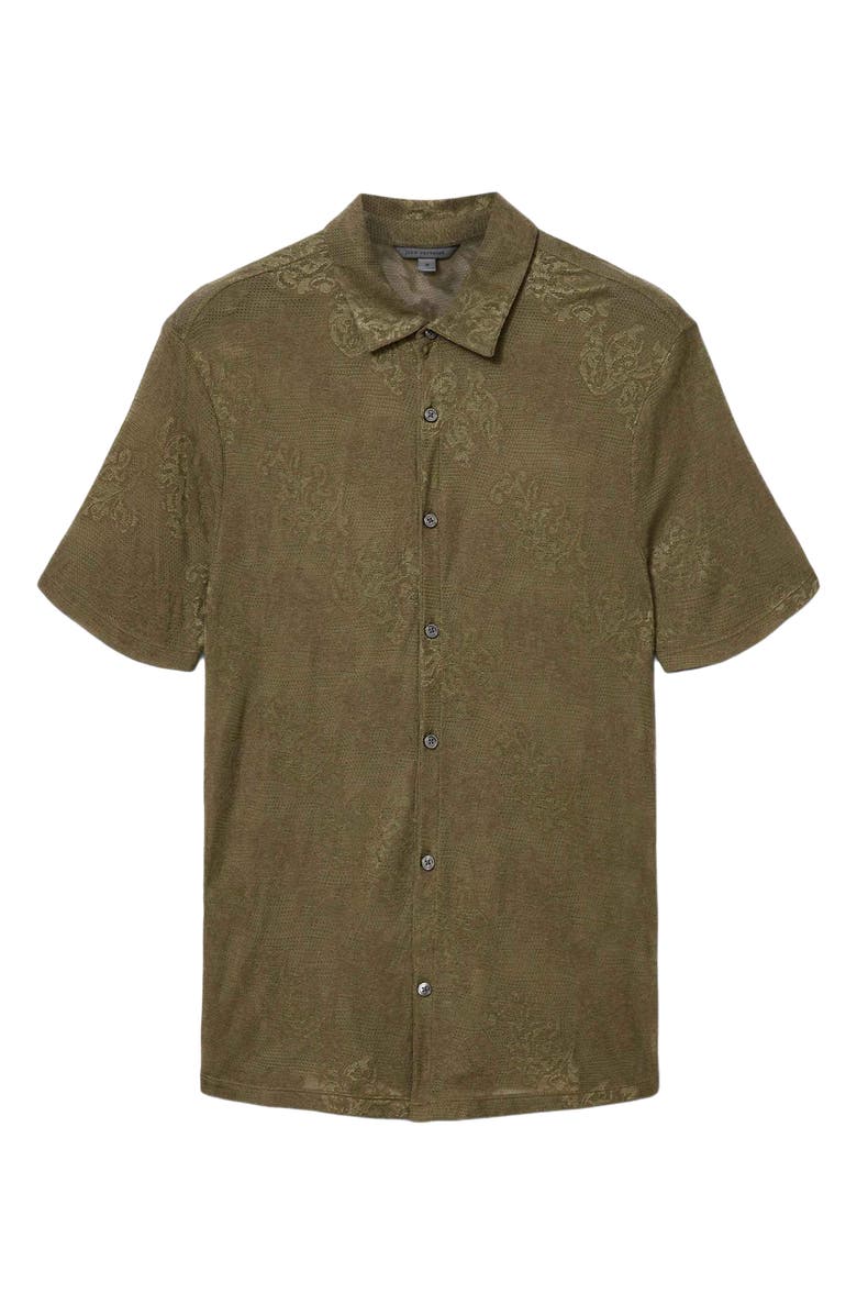 John Varvatos Biaggio Jacquard Mesh Short Sleeve Button-Up Shirt, Alternate, color, Eucalyptus