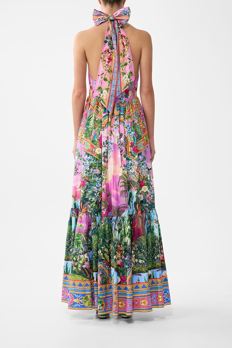 Ruffle Hem Halter Dress, Alternate, color, Turkish Delight