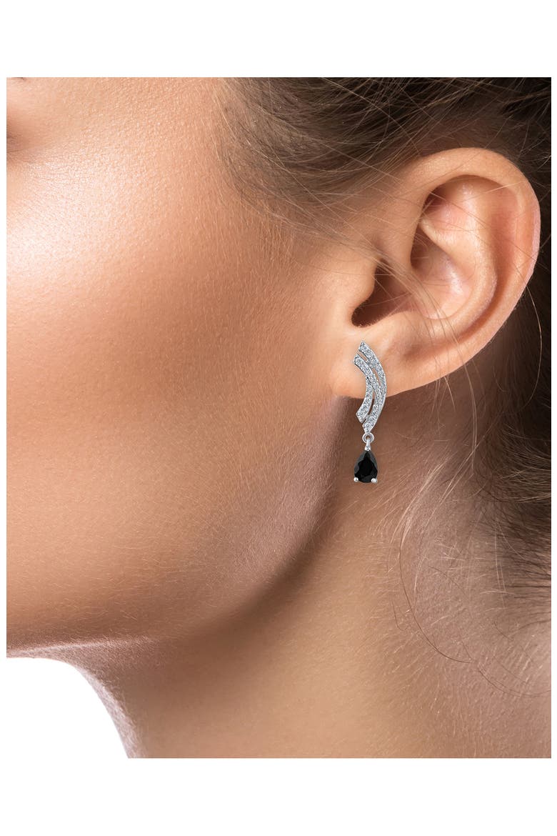 Pavé Cubic Zirconia Curved Pear Drop Earrings, Alternate, color, BLACK/CLEAR SILVER