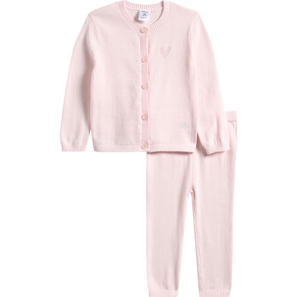 Shop Nordstrom Pointelle Heart Cardigan & Sweater Pants Set In Pink Pretty