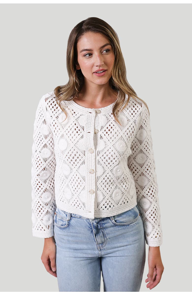 Central Park West Violete Crochet Cardigan, Main, color, White