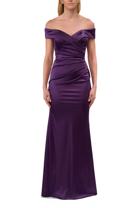 Off the Shoulder Stretch Satin Evening Dress