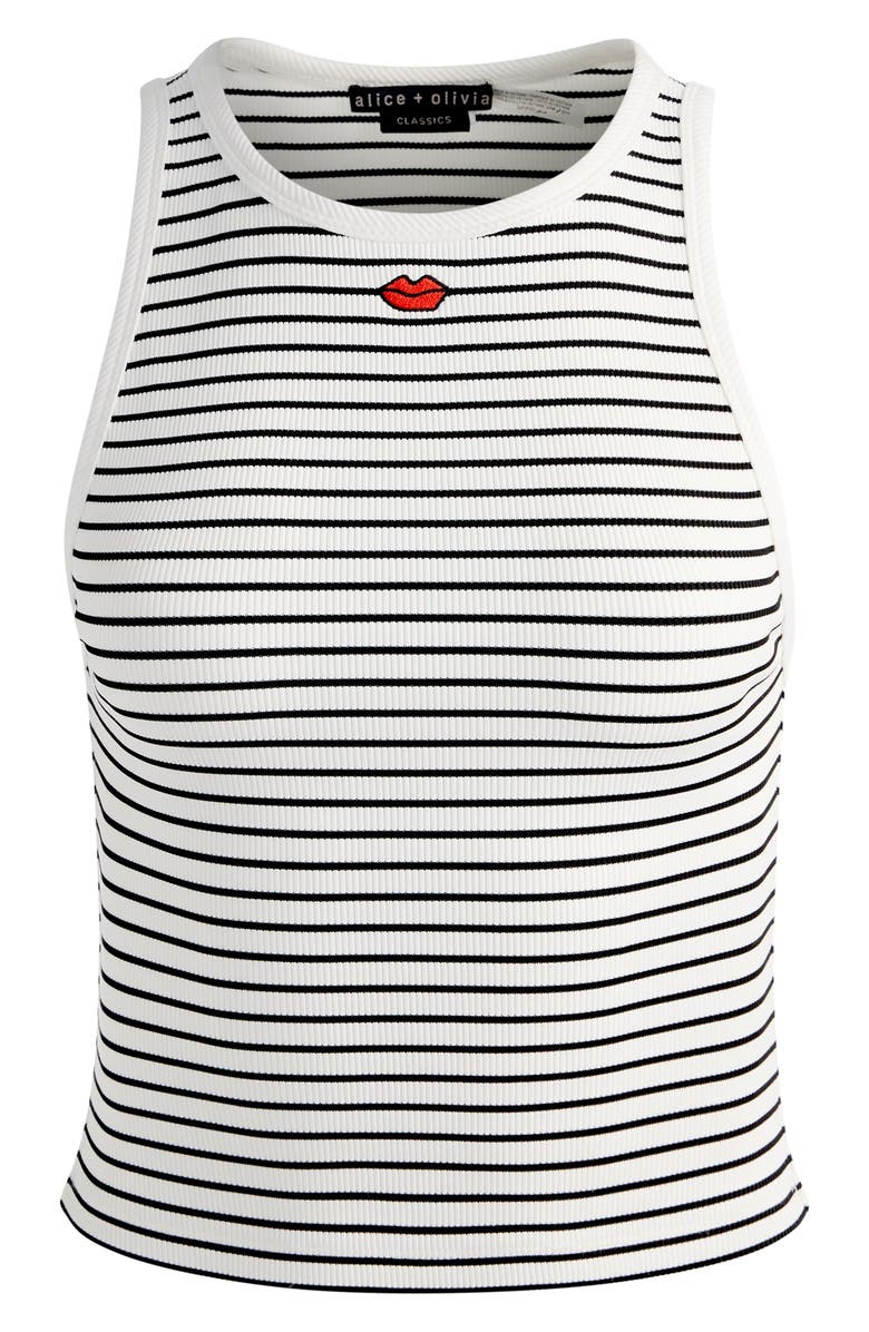 Alice + Olivia Allen Embroidered Tank, Alternate, color, Off White/ Black Stripe