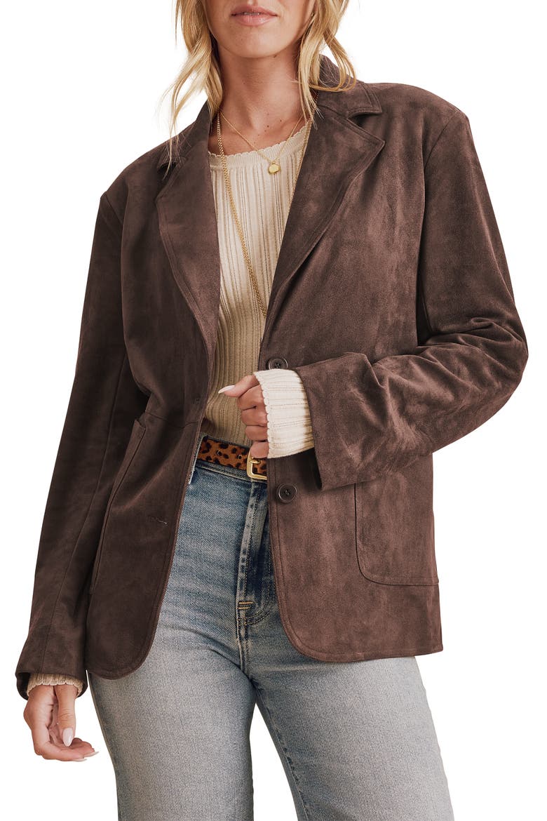 Ryder Faux Suede Blazer, Main, color, JAVA BROWN