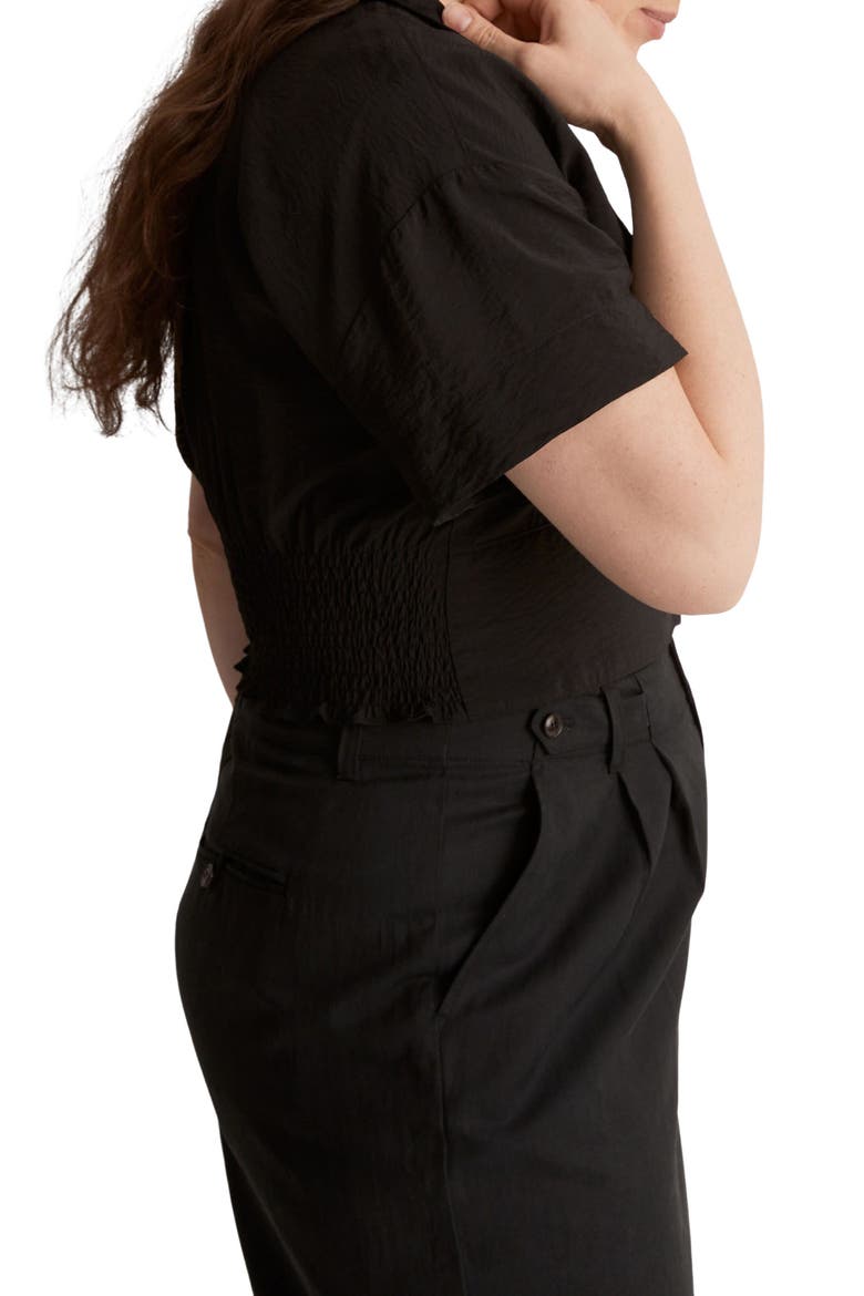 Drapey Banded Bottom Button-Up Top, Alternate, color, TRUE BLACK