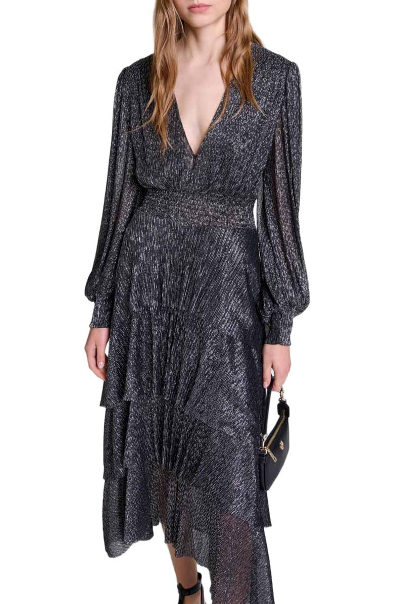 maje Ruffled dress, Alternate, color, 