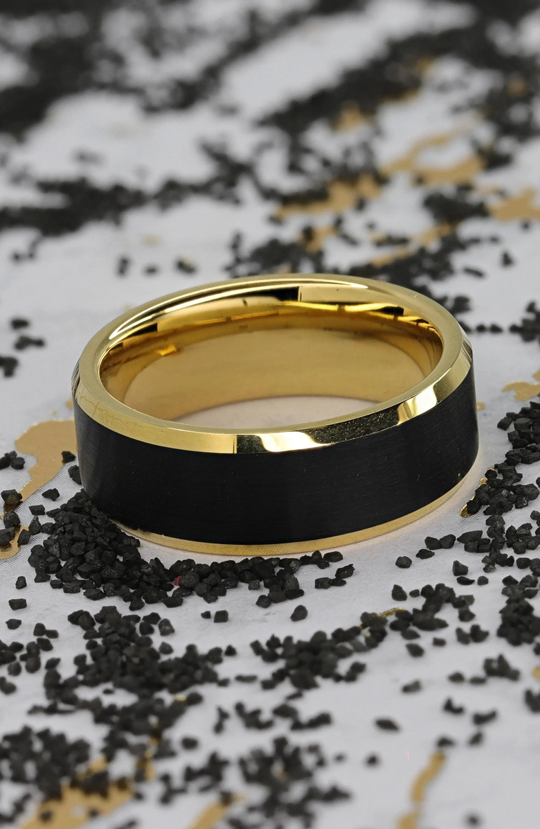 Larson Jewelers Gaston Tungsten Beveled Ring With Brushed Center, Alternate, color, Black / Gold 6Mm