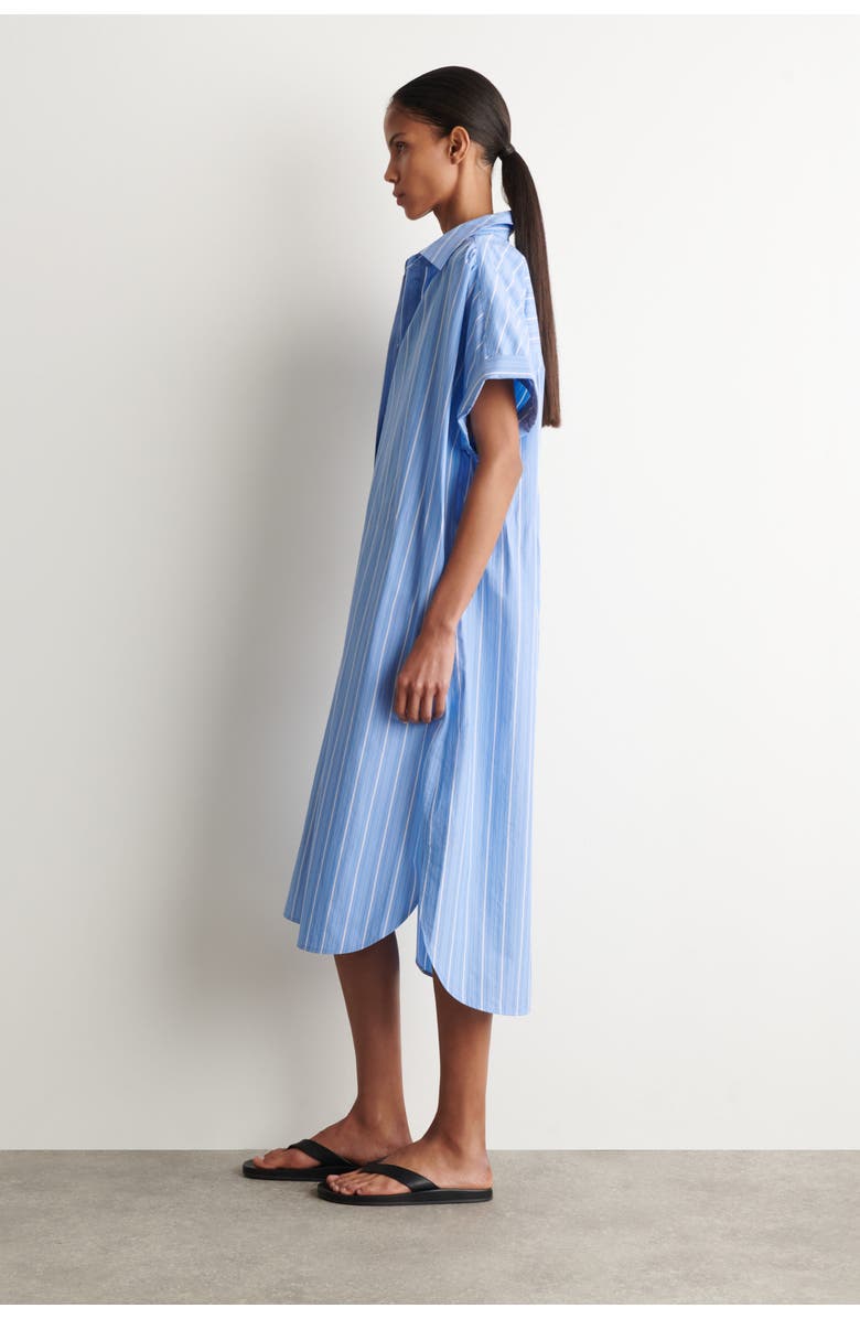 COS Striped Short-sleeved Cotton Shirt Dress, Alternate, color, Blue / Striped