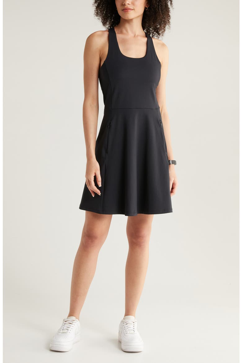 Daybreak Cross Back Tennis Dress, Main, color, BLACK