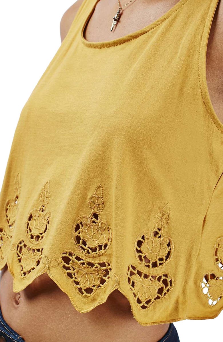 Topshop Embroidered Scallop Swing Tank, Alternate, color, 