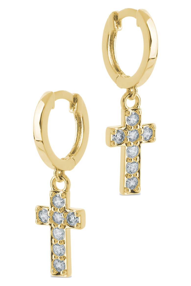 Kylar Cubic Zirconia Cross Charm Micro Hoop Earrings, Alternate, color, GOLD