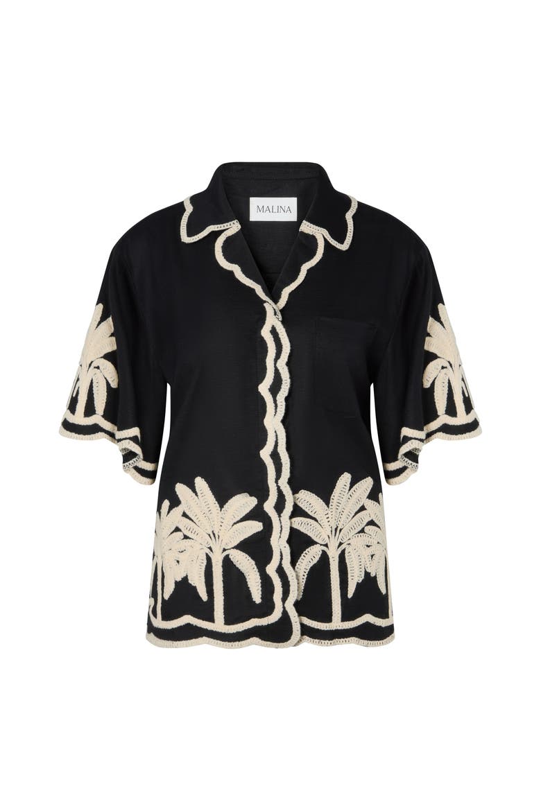 Armida Embroidered Short Sleeve Shirt, Alternate, color, Black