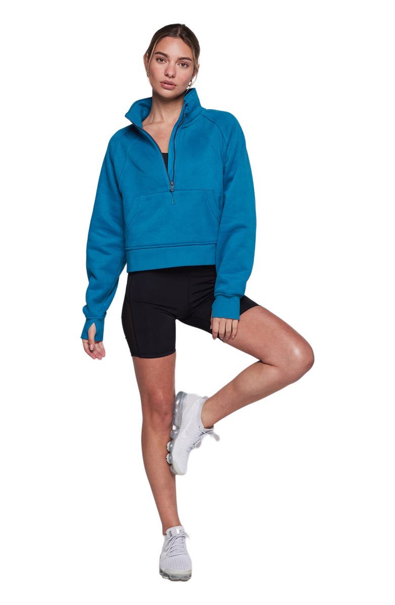 Rebody Active Effortless Fleece Crop Half Zip Sweatshirt, Alternate, color, Moroccan Blue