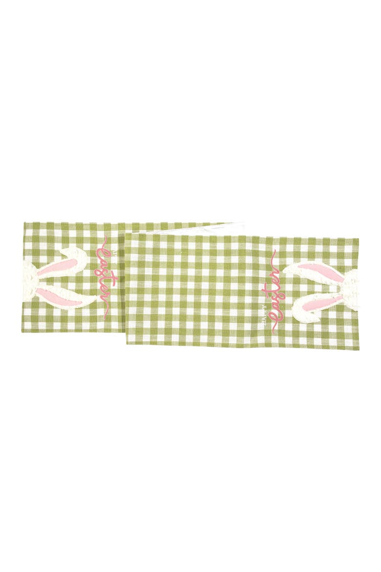 Easter Bunny Rabbit Ears Green Plaid 100% Cotton Table Runner 13" x 72", Main, color, Green