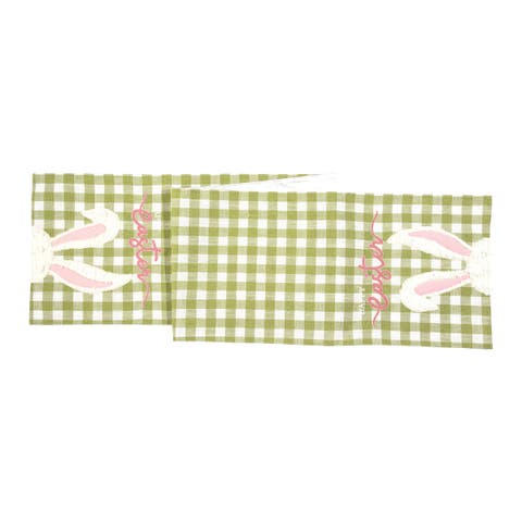 Easter Bunny Rabbit Ears Green Plaid 100% Cotton Table Runner 13" x 72"