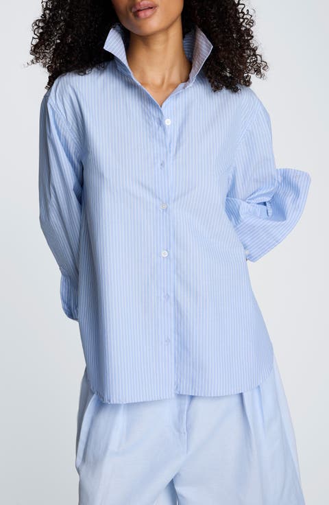 Pinstripe Button-Up Boyfriend Shirt