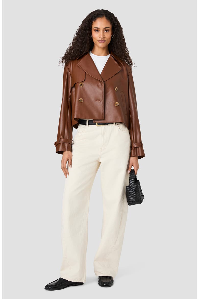 Porto Faux Leather Cropped Jacket, Alternate, color, DARK CARAMEL