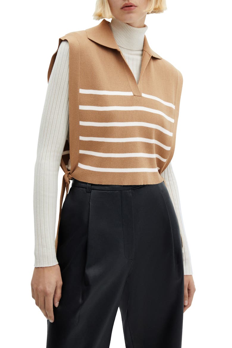 Stripe Tie Hem Vest, Main, color, BEIGE