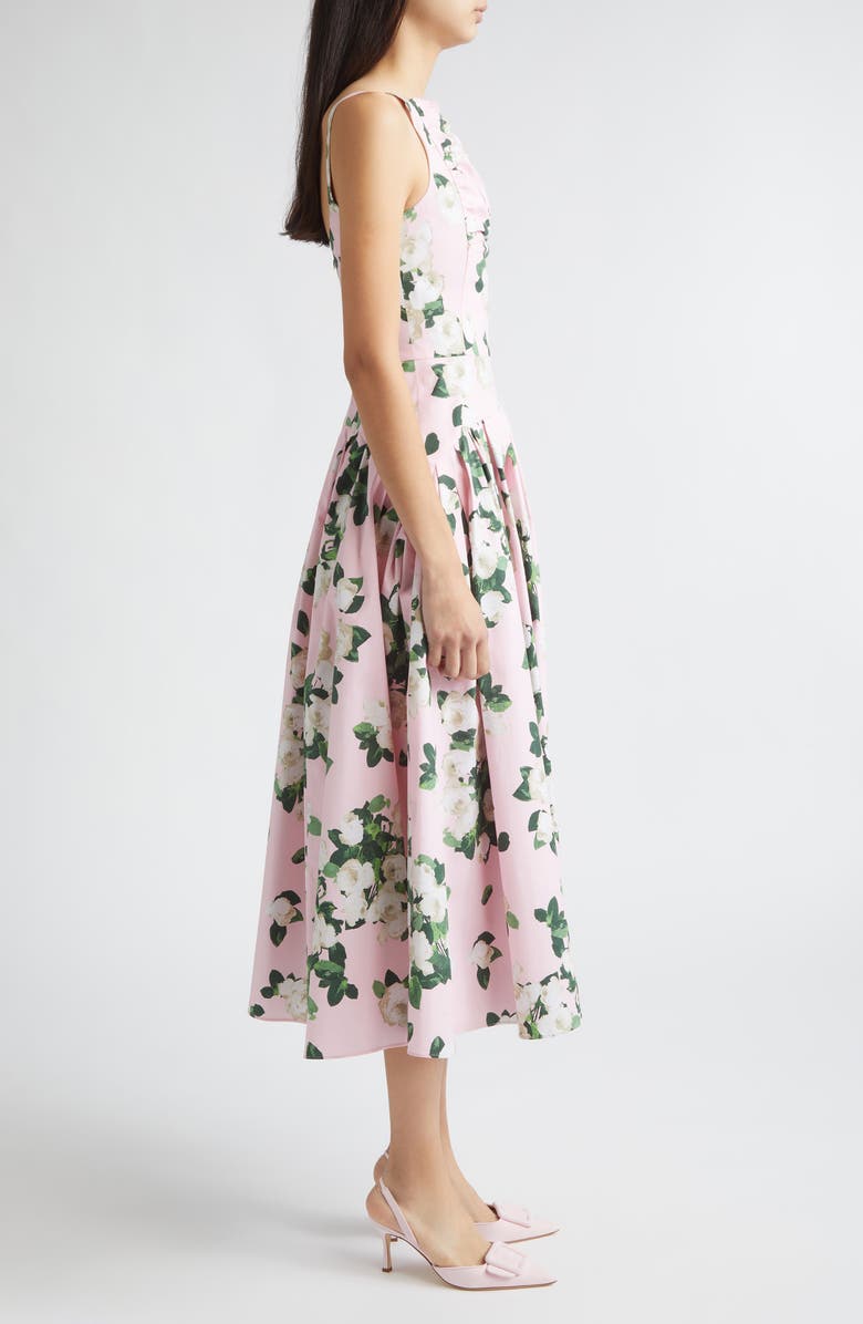 Carolina Herrera Rose Print Bateau Neck Midi Dress, Alternate, color, Rosewater Multi