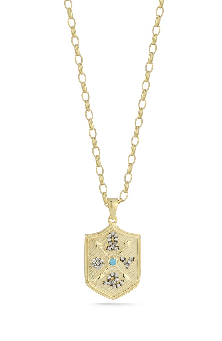 SPHERA MILANO Sterling Silver & CZ Shield Pendant Necklace, Main, color, Gold