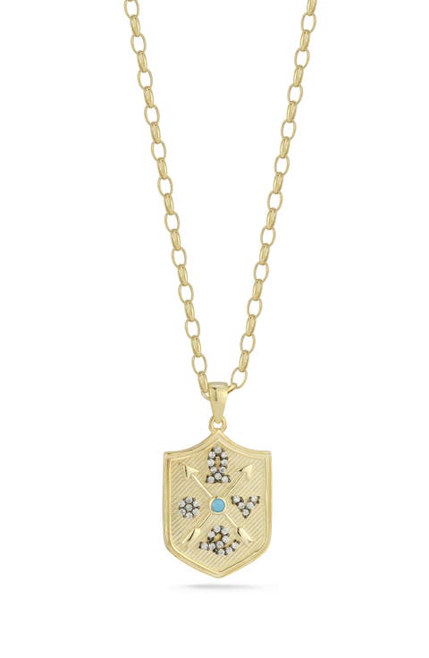 Sterling Silver & CZ Shield Pendant Necklace