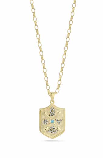 Sterling Silver & CZ Shield Pendant Necklace